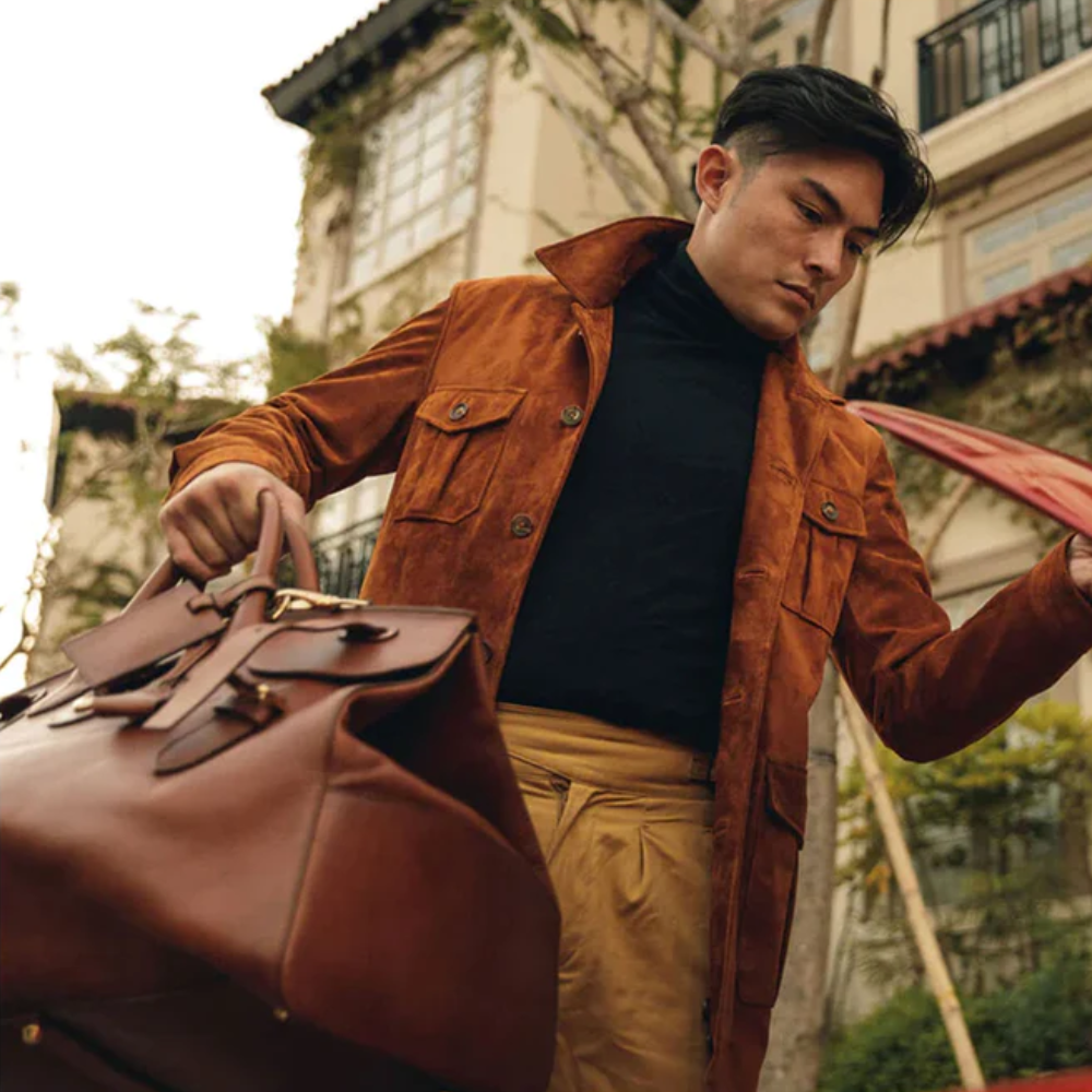 New Men's Cream Brown Leather Suede Bomber Jacket - bombersflight