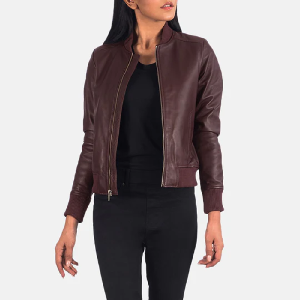 New Lambskin Maroon A1 Bomber Leather Jacket For Women