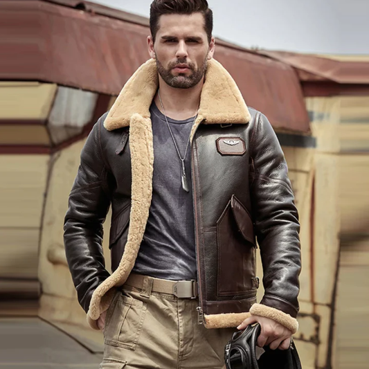 New Mens Brown Sheepskin Shearling Leather Jacket - bombersflight