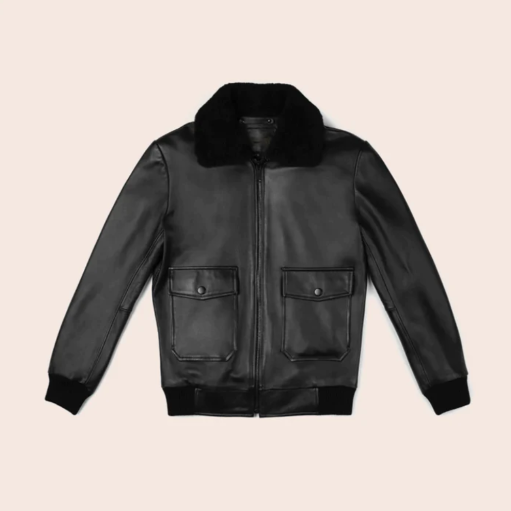 New Mens Flight Black Leather Bomber Jacket - bombersflight