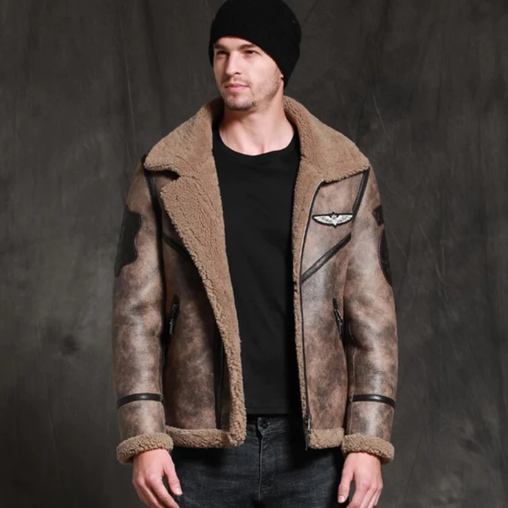 New Mens Brown Waxed Sheepskin Leather Jacket - bombersflight