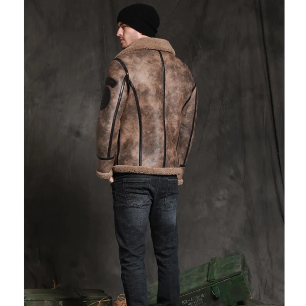 New Mens Brown Waxed Sheepskin Leather Jacket - bombersflight