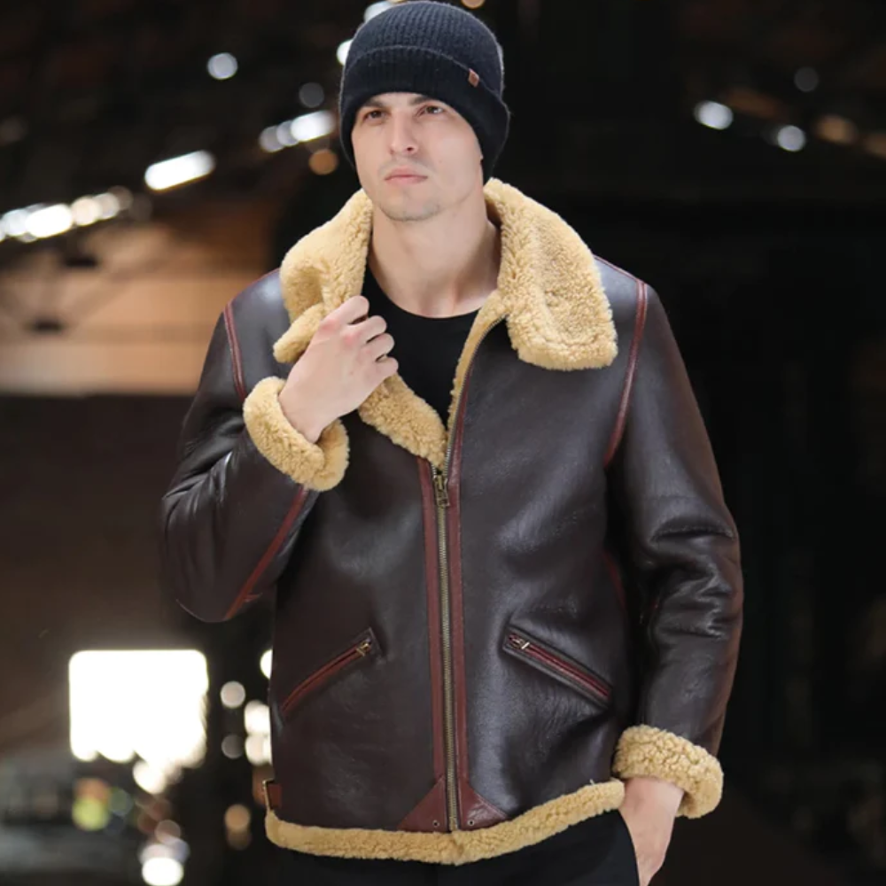 New Mens Shearling Leather Bomber Sheepskin Jacket Coat - bombersflight