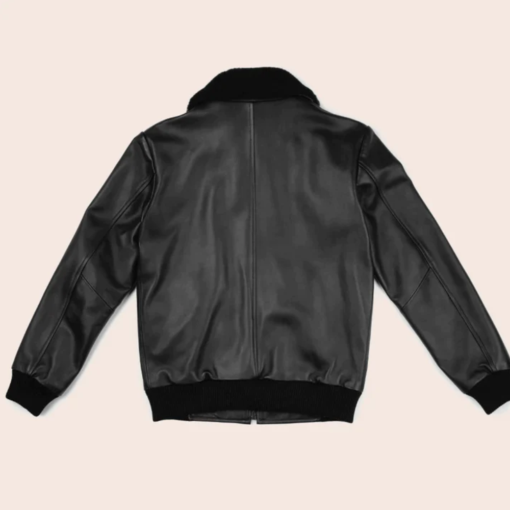 New Mens Flight Black Leather Bomber Jacket - bombersflight