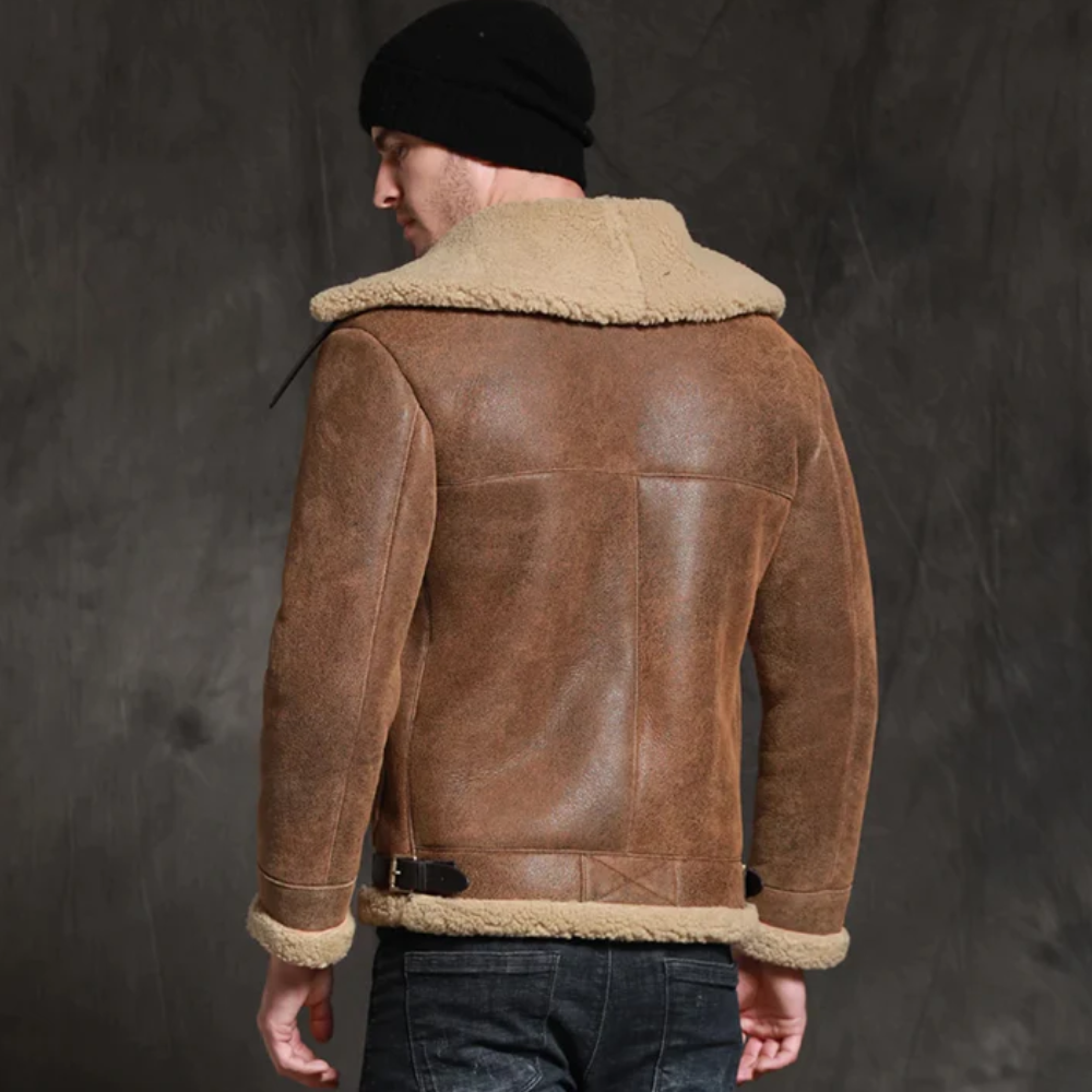 New Mens Brown Short Sheepskin Fur Shearling Leather Jacket Coat - bombersflight