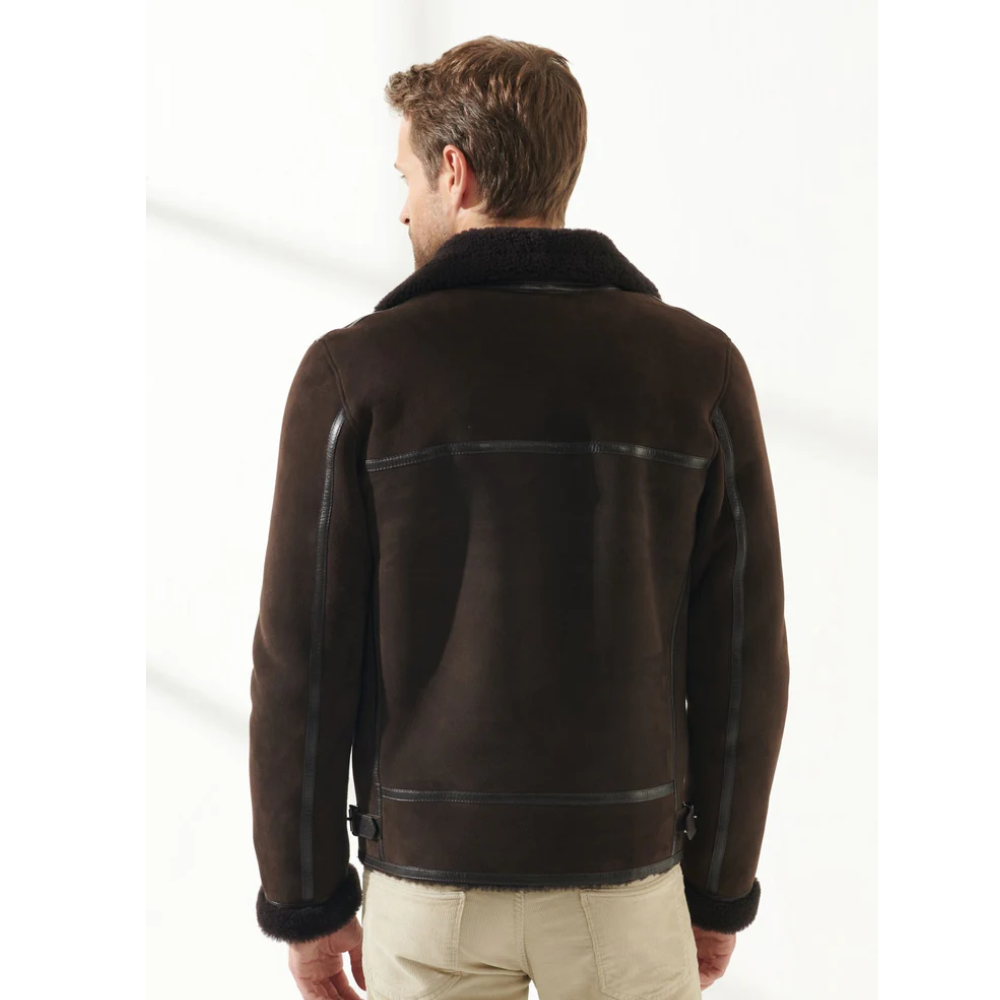 New Men Aviator Brown Sheepskin Shearling Jacket - bombersflight