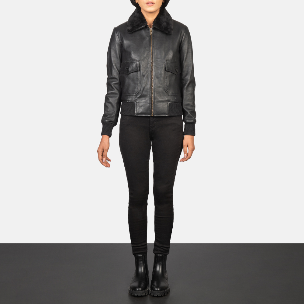 WOMEN's G-1 Black Leather Bomber Jacket