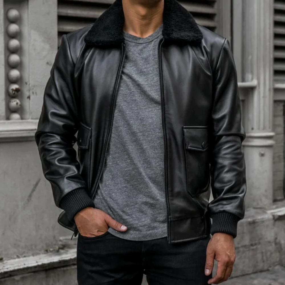 New Mens Flight Black Leather Bomber Jacket - bombersflight