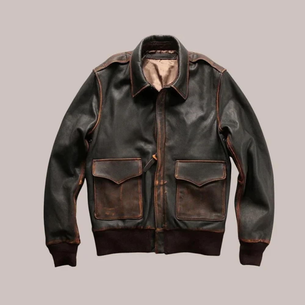 New Men Distressed Brown Aviator Military Pilot Leather Bomber Jacket - bombersflight