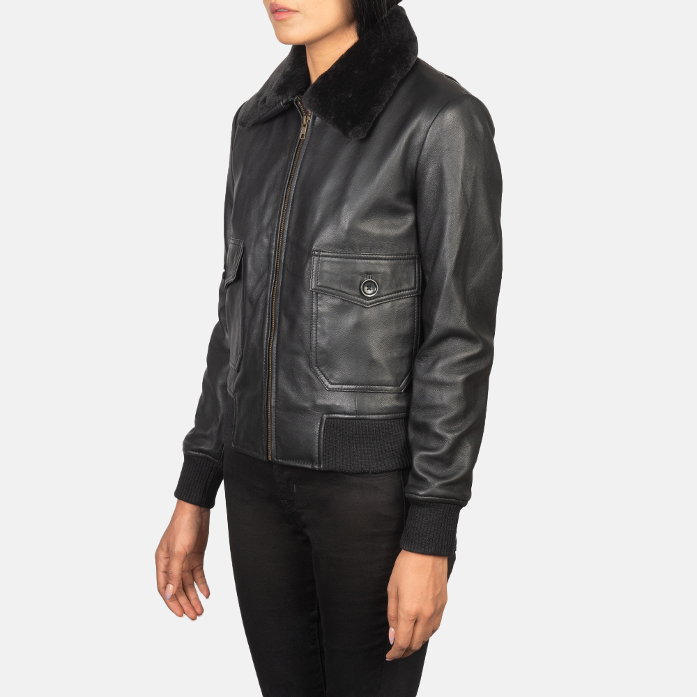 WOMEN's G-1 Black Leather Bomber Jacket