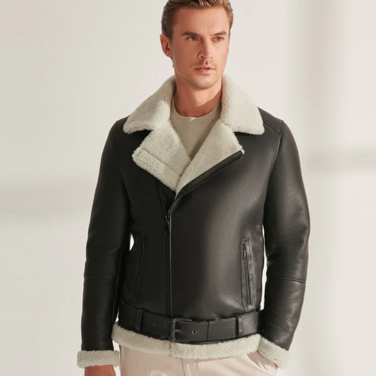 New Men's RAF Black B3 Sheepskin Shearling Aviator Jacket - bombersflight