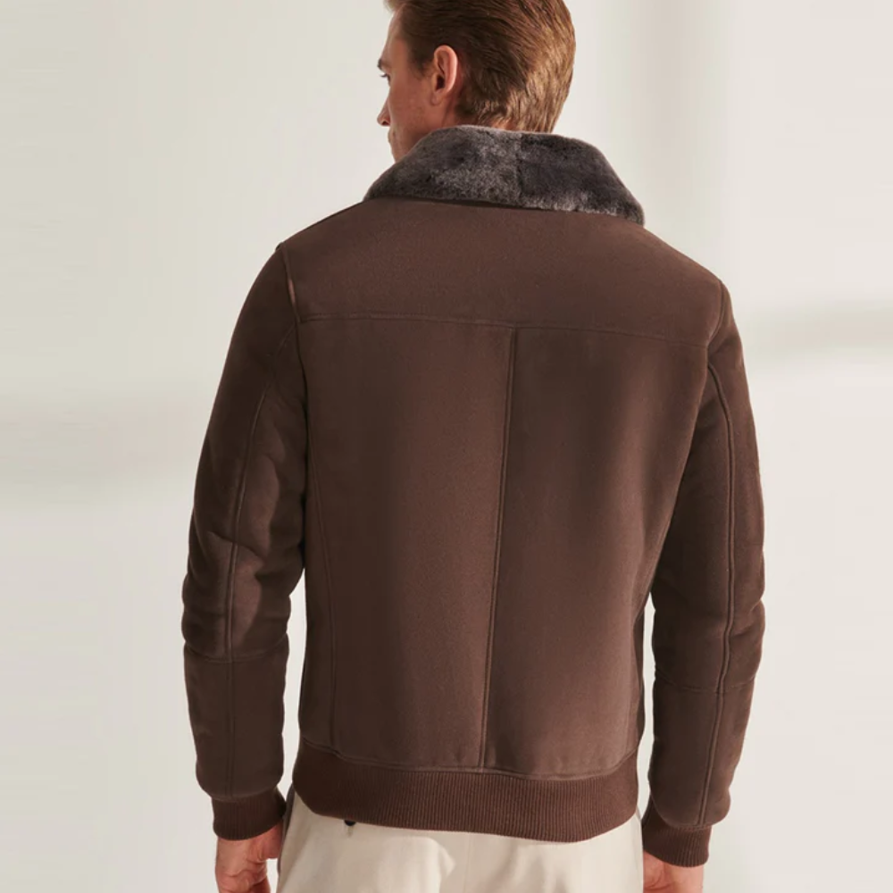 New Men Brown Shearling Aviator Leather Bomber Jacket - bombersflight