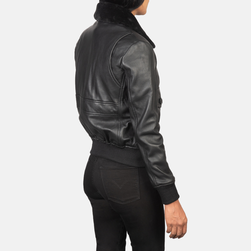 WOMEN's G-1 Black Leather Bomber Jacket