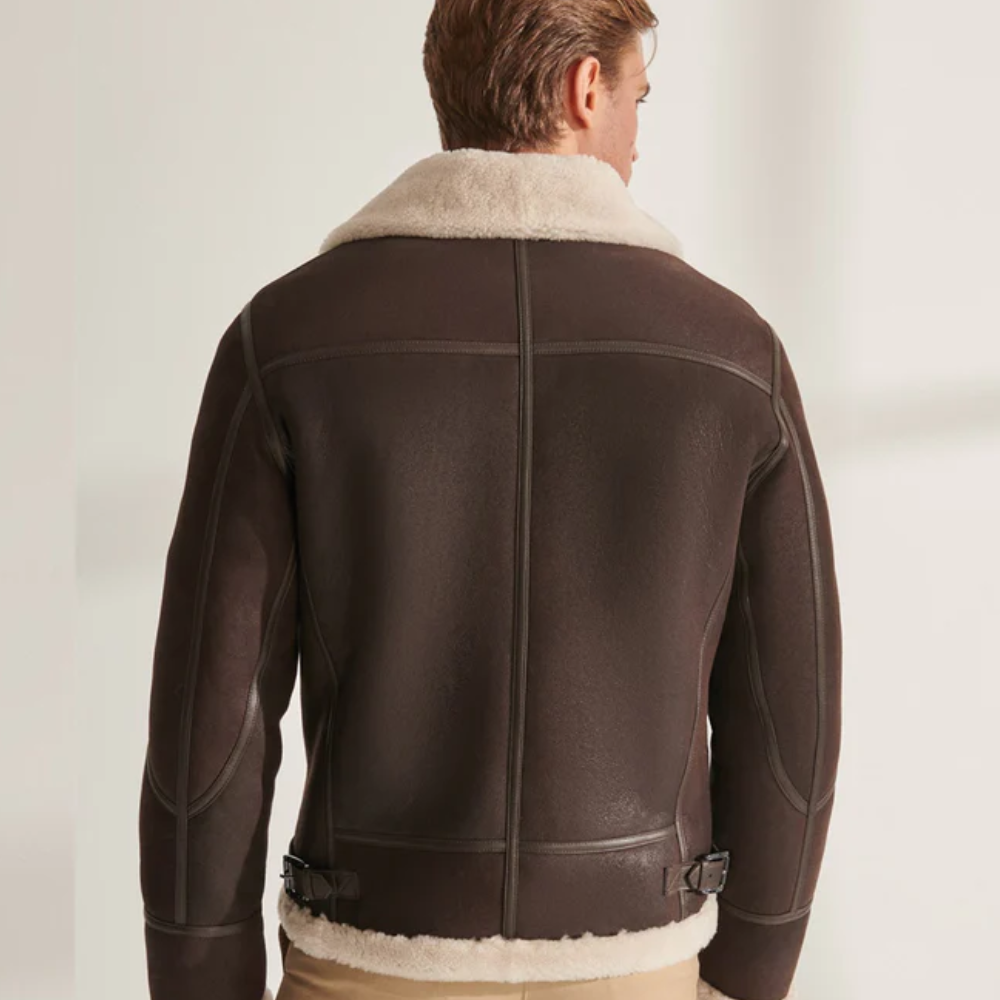 New Men Brown Pilot Shearling Leather Aviator Jacket - bombersflight