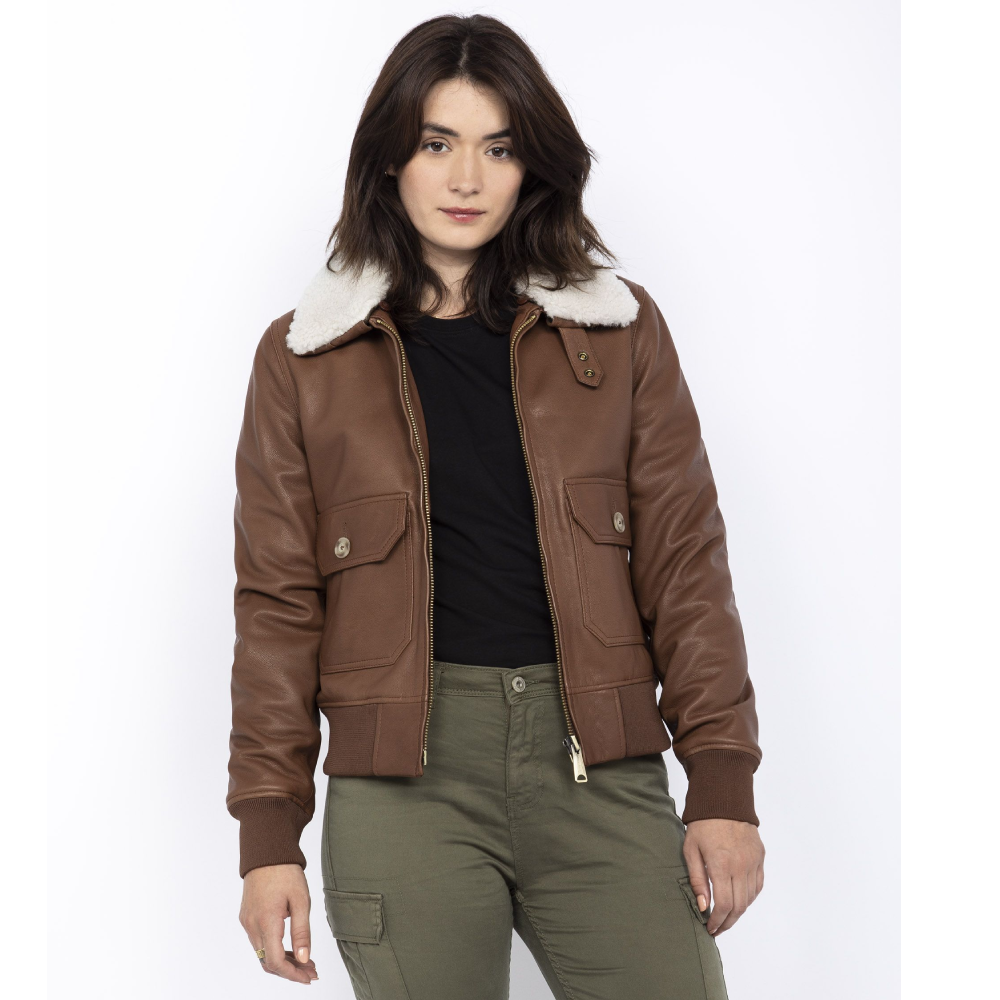 WOMEN's G-1 pilot jacket,BROWN  goat leather