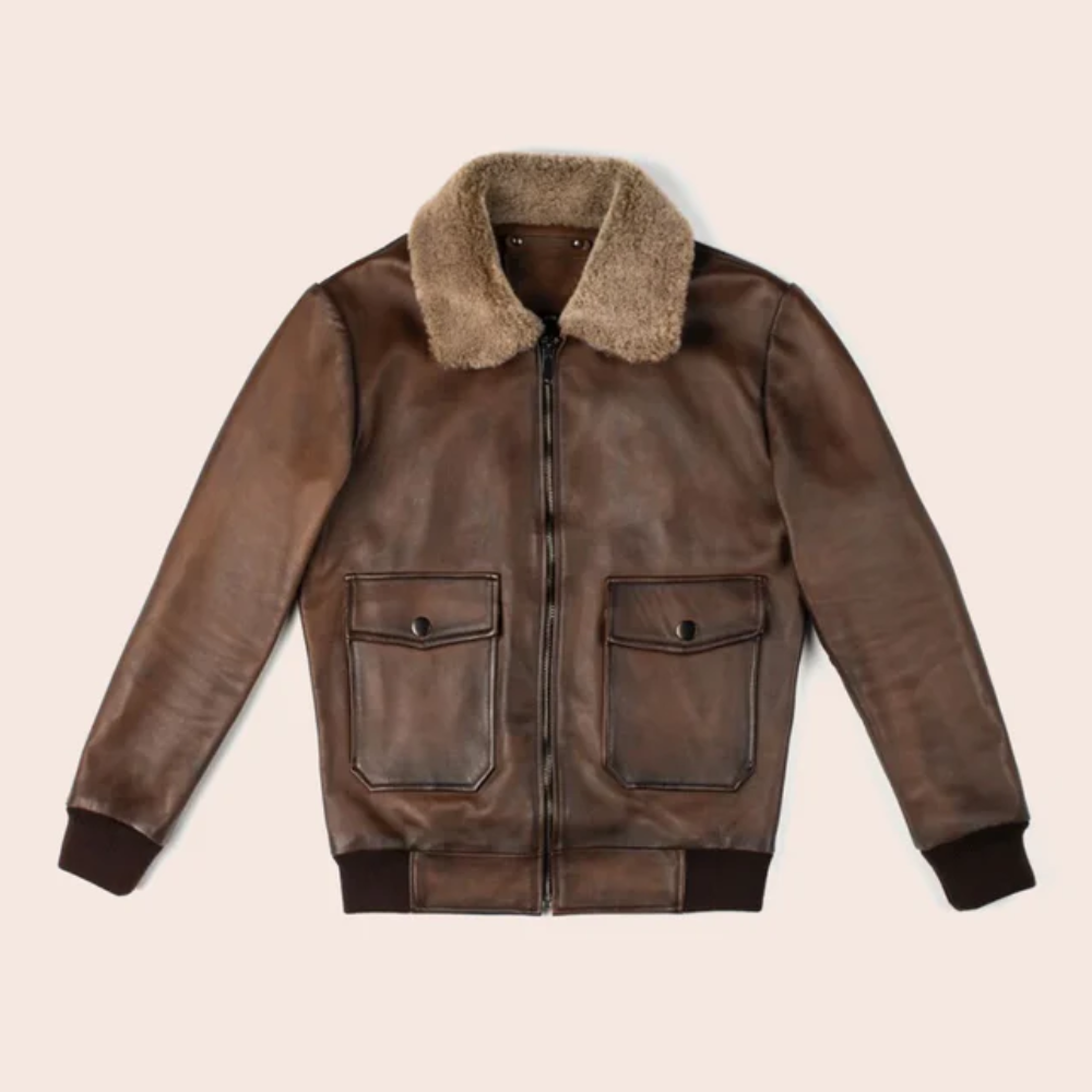 New Genuine Men Chocolate Brown Leather Bomber Jacket - bombersflight