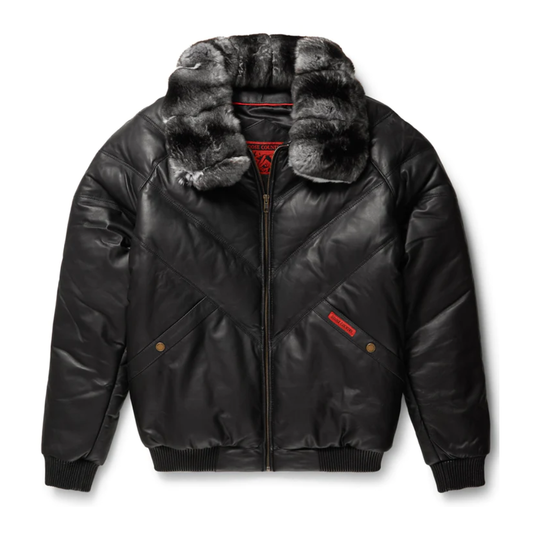 Black Leather V-Bomber Jacket - bombersflight