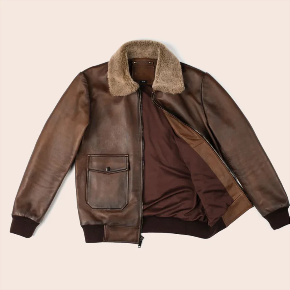 New Genuine Men Chocolate Brown Leather Bomber Jacket - bombersflight