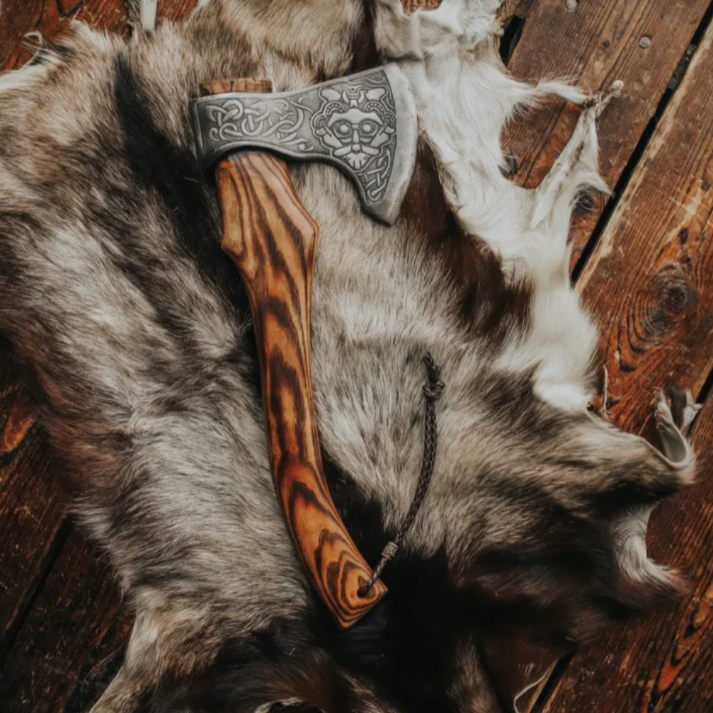 Exquisite Handmade Birch Wood and Carbon Steel Viking Axe