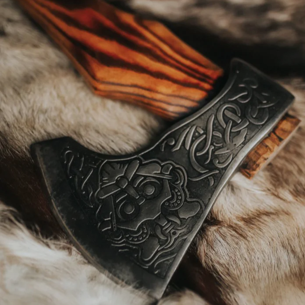 Exquisite Handmade Birch Wood and Carbon Steel Viking Axe