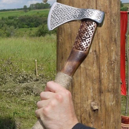 Handcrafted Birch Wood and Carbon Steel Viking Axe