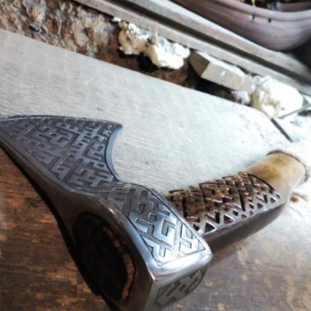 Handcrafted Birch Wood and Carbon Steel Viking Axe