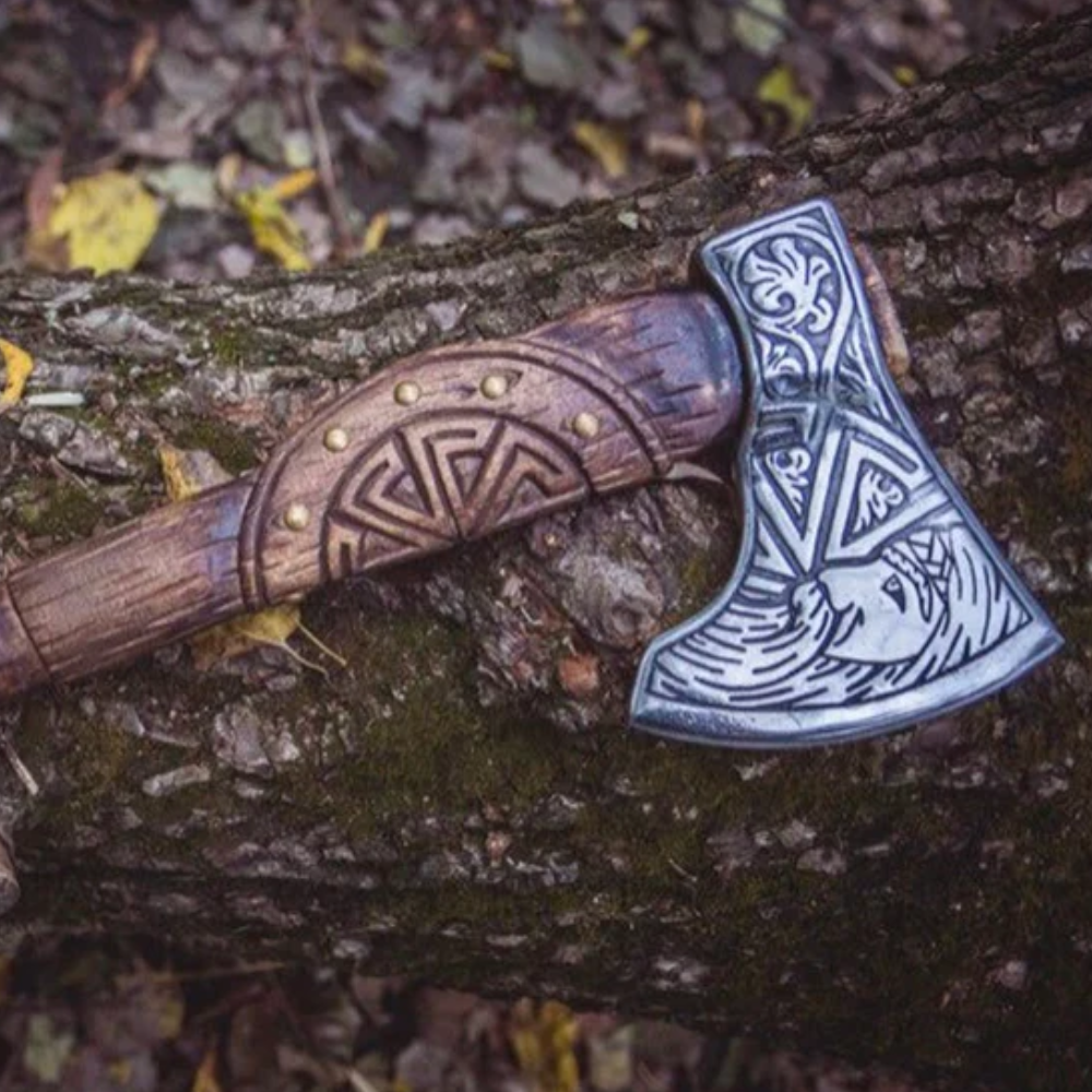 Handcrafted Viking Axe with Birch Wood Handle and Carbon Steel Blade