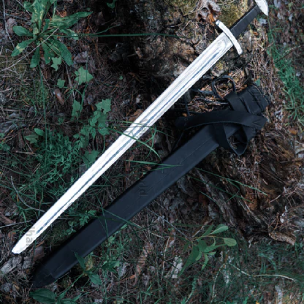 CAROLINGIAN VIKING LONG SWORD WITH BLACK COVER AND ANTIQUE DESIGN