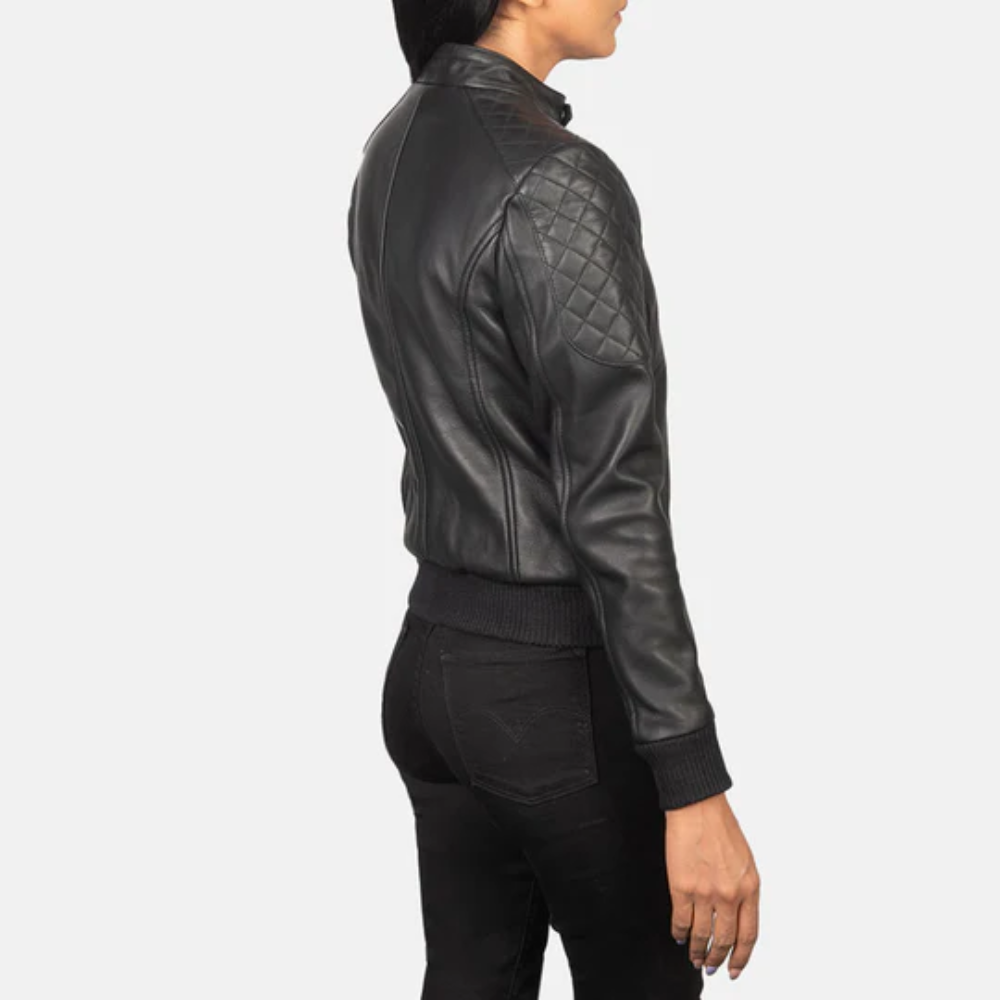 Black Zenna Bomber Leather Jacket