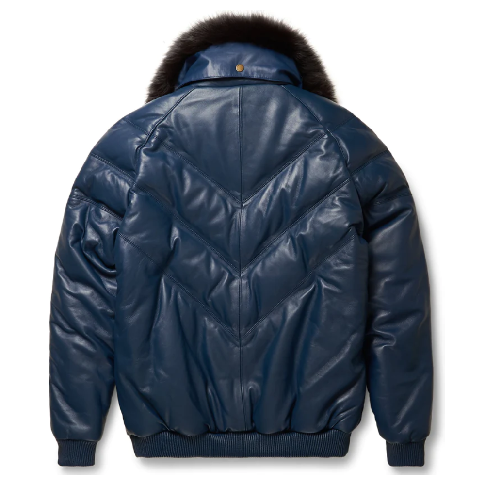 New Navy Leather V-Bomber Jacket - bombersflight