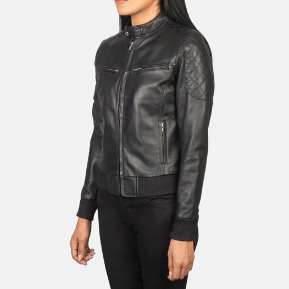 Black Zenna Bomber Leather Jacket