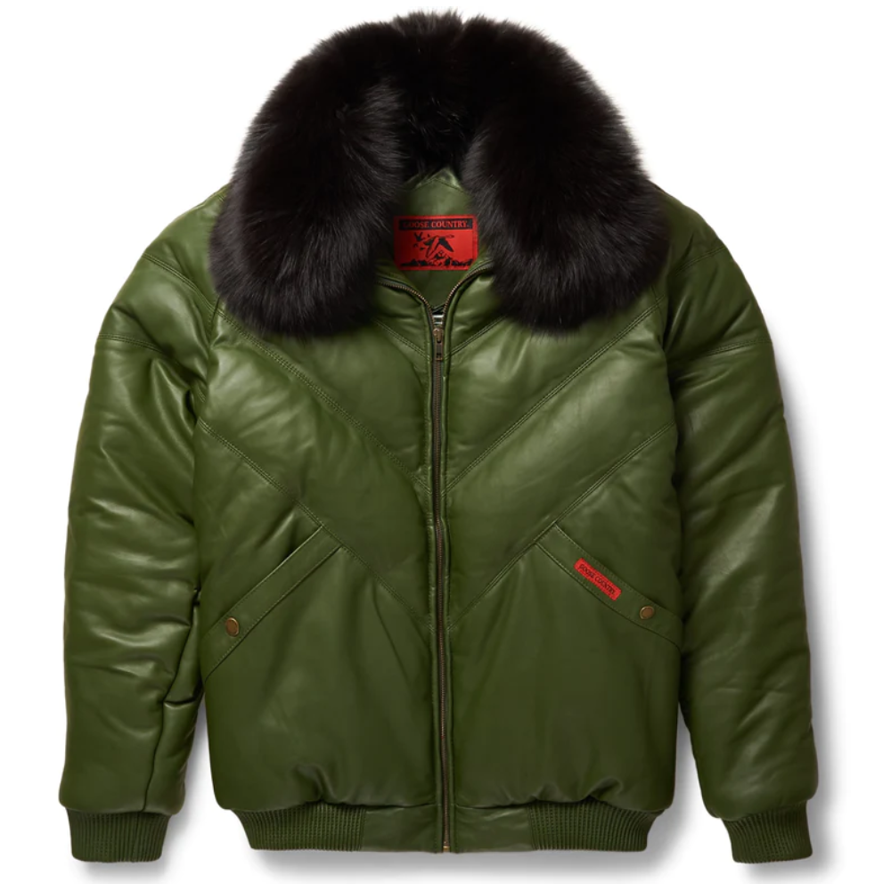 New Olive Leather V-Bomber Jacket - bombersflight