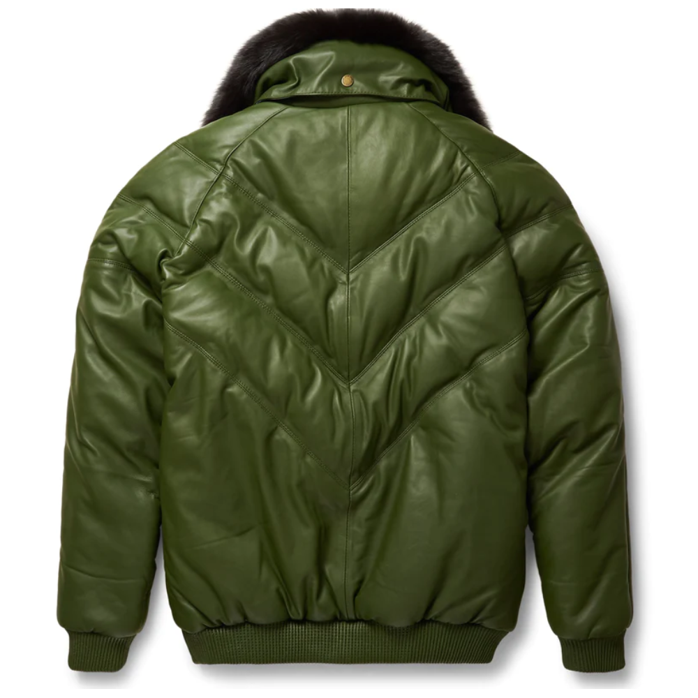 New Olive Leather V-Bomber Jacket - bombersflight