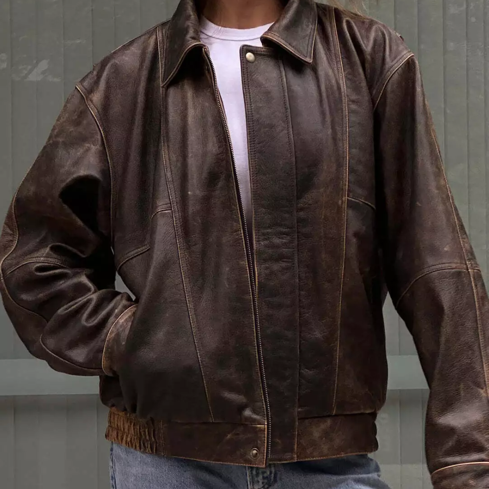 A2 Military Vintage Style Distressed Brown Real Leather Jacket