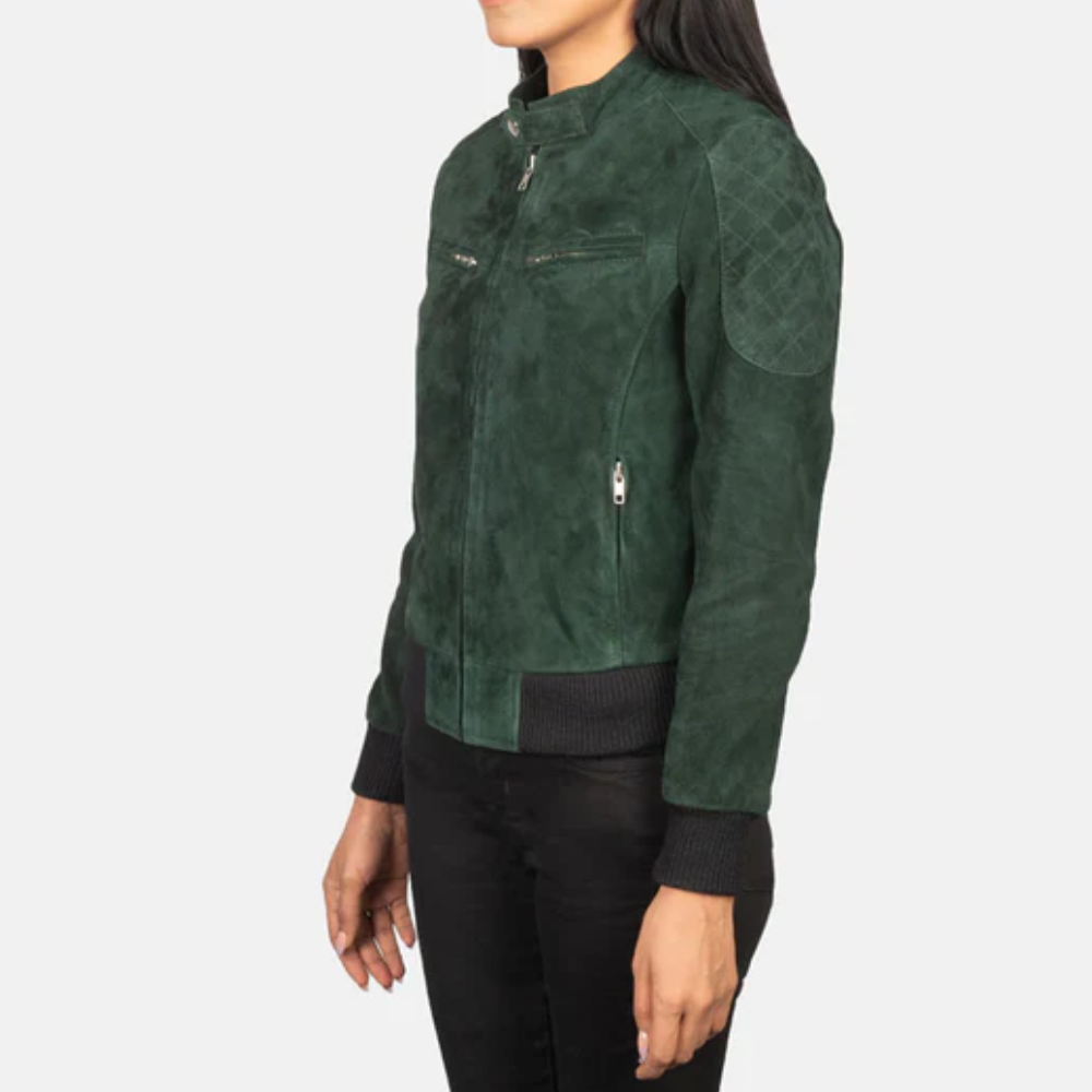 Green Zenna Suede Bomber Jacket