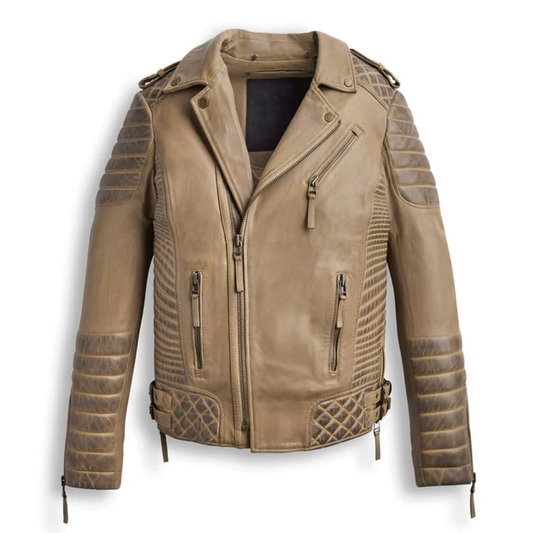 Desert Brown Waxed Biker Leather Motorbike Jacket