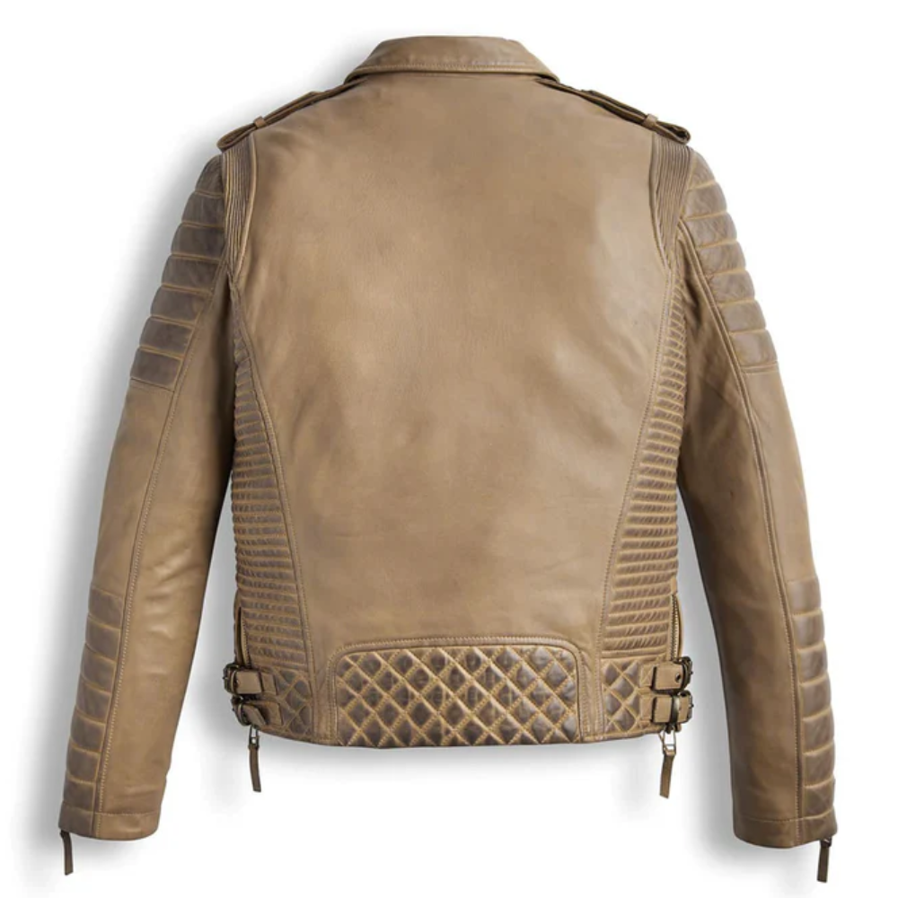 Desert Brown Waxed Biker Leather Motorbike Jacket