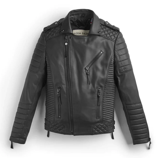 Black Leather Biker Jacket With Pattern