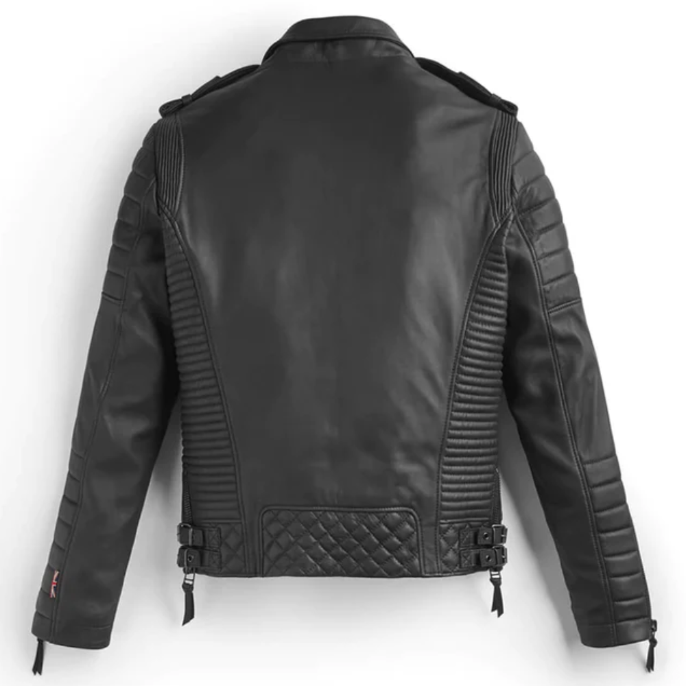 Black Leather Biker Jacket With Pattern