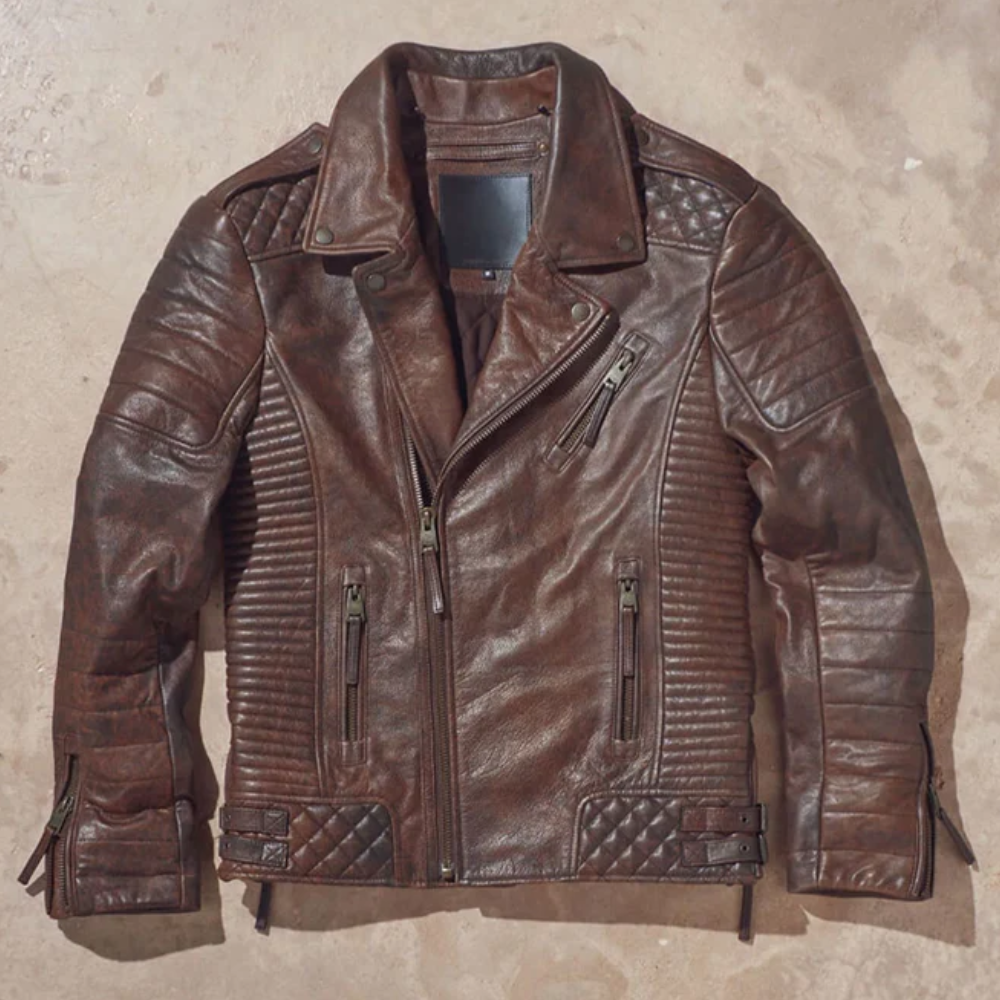 Men Waxed Brown Biker Leather Jacket