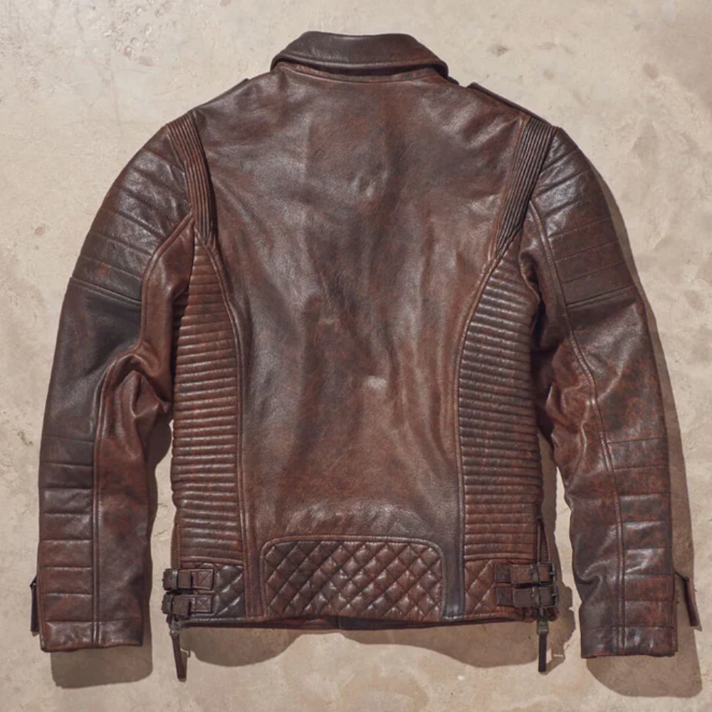 Men Waxed Brown Biker Leather Jacket