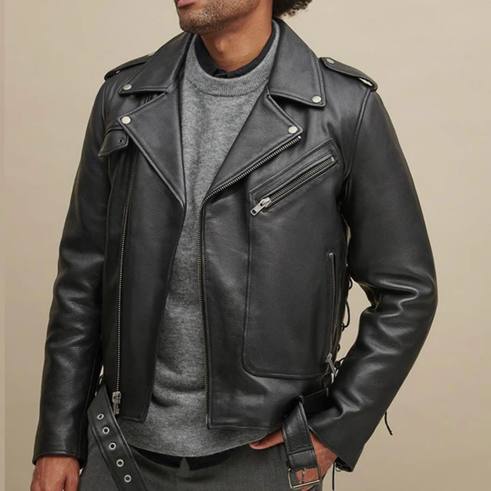 New Men Black Leather Rider Jacket