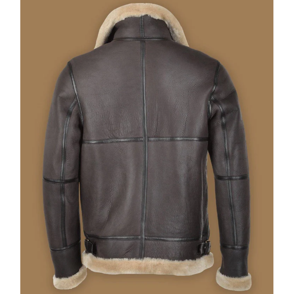 Dark Brown RAF Men Shearling  Leather Bomber Jacket