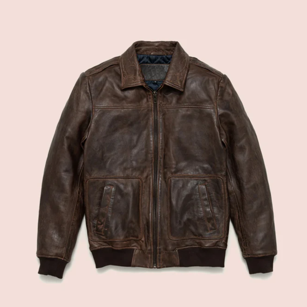 New Men's Lambskin Brown Leather Bomber Jacket - bombersflight