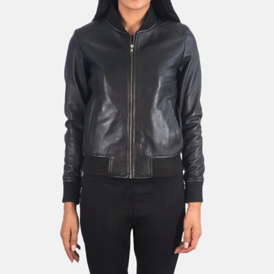 Black Bliss Bomber Leather Jacket