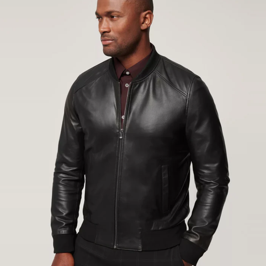 New Mens Black Lambskin Leather Bomber Jacket - bombersflight