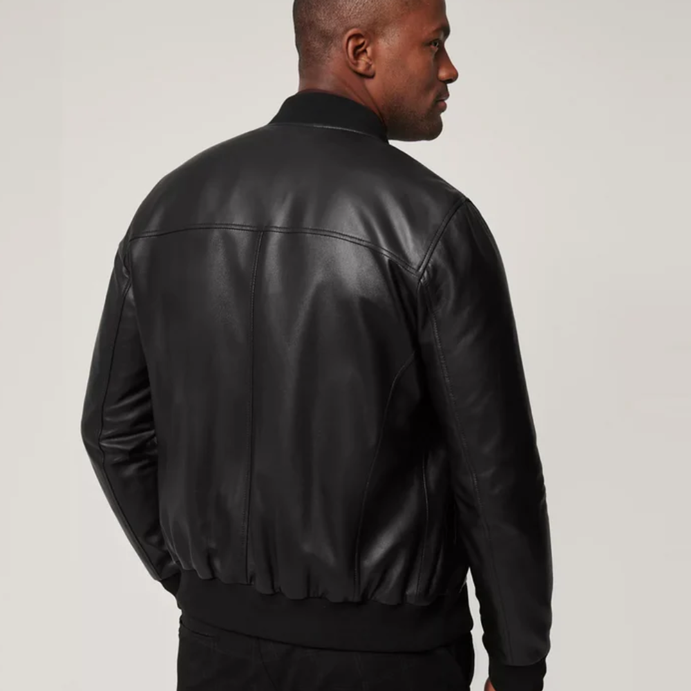 New Mens Black Lambskin Leather Bomber Jacket - bombersflight