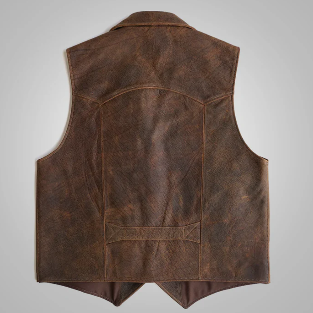 New Brown Mens Sheepskin Leather Cowboy Vest