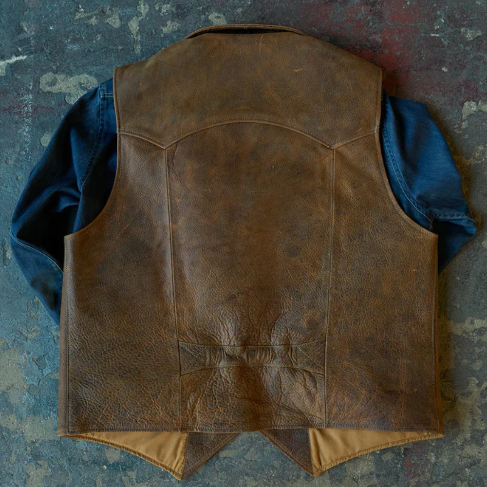 New Brown Mens Sheepskin Leather Cowboy Vest