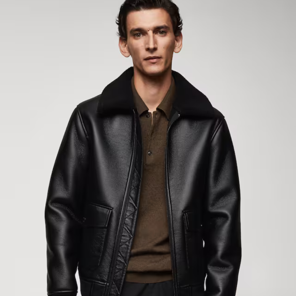 Men B3 Shearling lined leather effect jacket